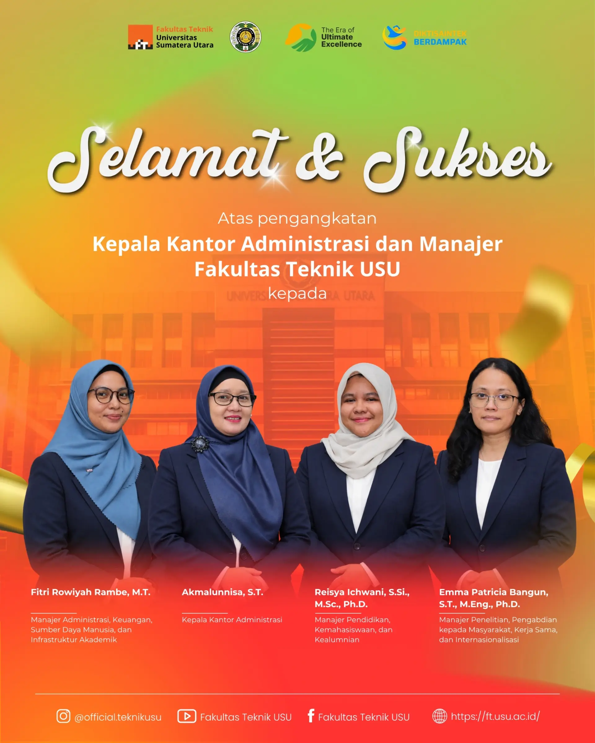 FT USU Tetapkan Kepala Kantor Administrasi dan Manajer Baru FT USU